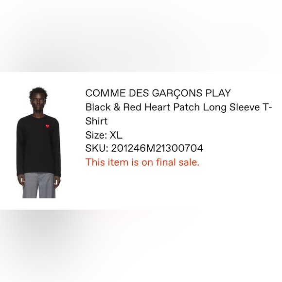 COMME DES GARÇONS PLAY Black Heart Patch Long Sleeve T-Shirt - Picture 6 of 6
